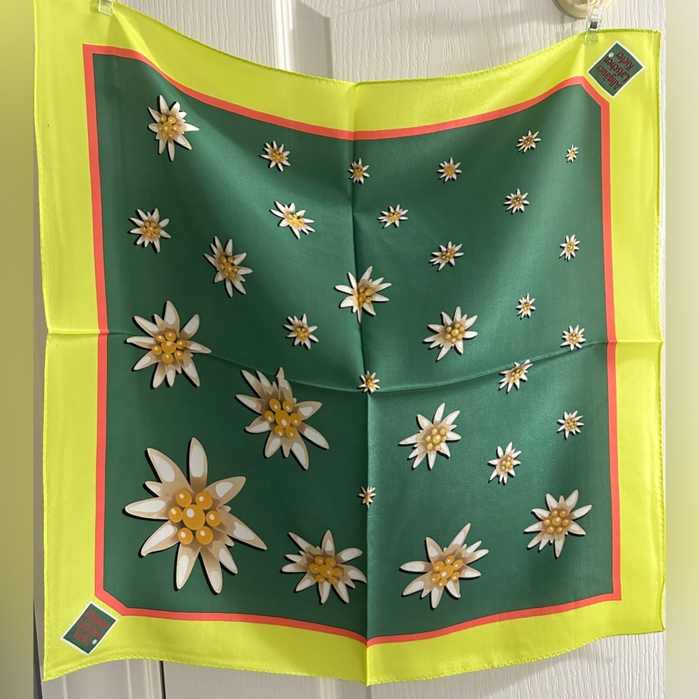 100% silk scarf bandana green yellow floral